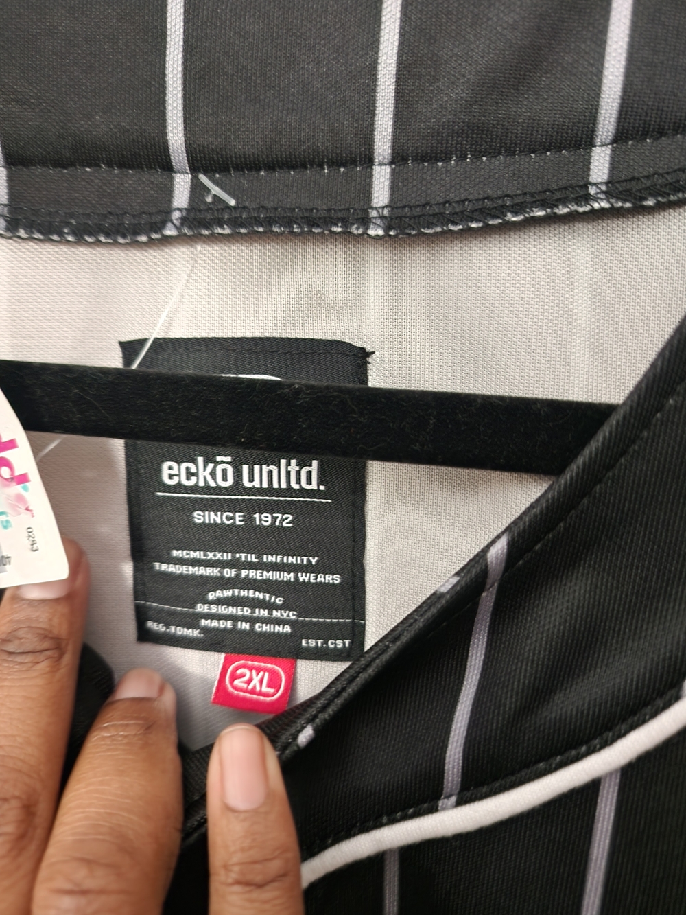 Ecko Unltd. Black Pinstripe Button-Up Jersey with White Stripes - Picture 4 of 5